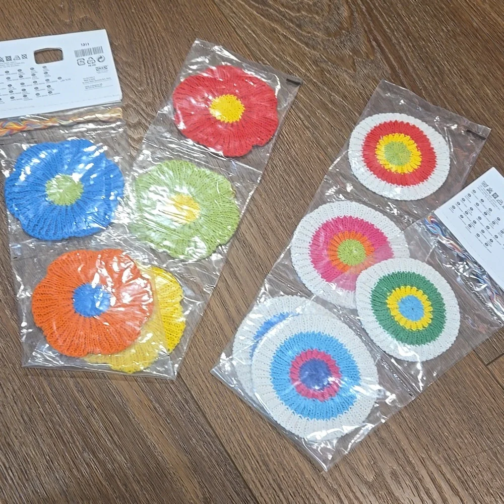NWT. IKEA KNIT COASTERS/ORNAMENTS... APPLIQUE...5/KARRNAVA.. 5/MJUKNAVA.. #7887